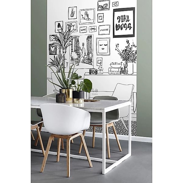 ESTAhome Fototapete Wohnzimmerzeichnung Schwarz-Weiß 1,86 x 2,79 m 158813 günstig online kaufen
