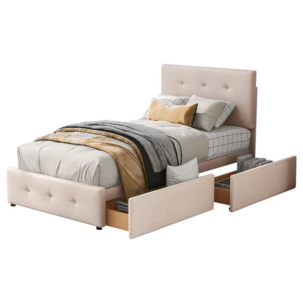 Flieks Polsterbett, Einzelbett Holzbett 2 Schubladen günstig online kaufen