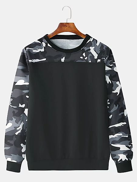 Herren Baumwolle Camouflage Patchwork Langarm Sweatshirt günstig online kaufen