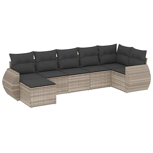vidaXL 7-Tlg Garten-Sofagarnitur mit Kissen Hellgrau Poly Rattan 3254019 günstig online kaufen