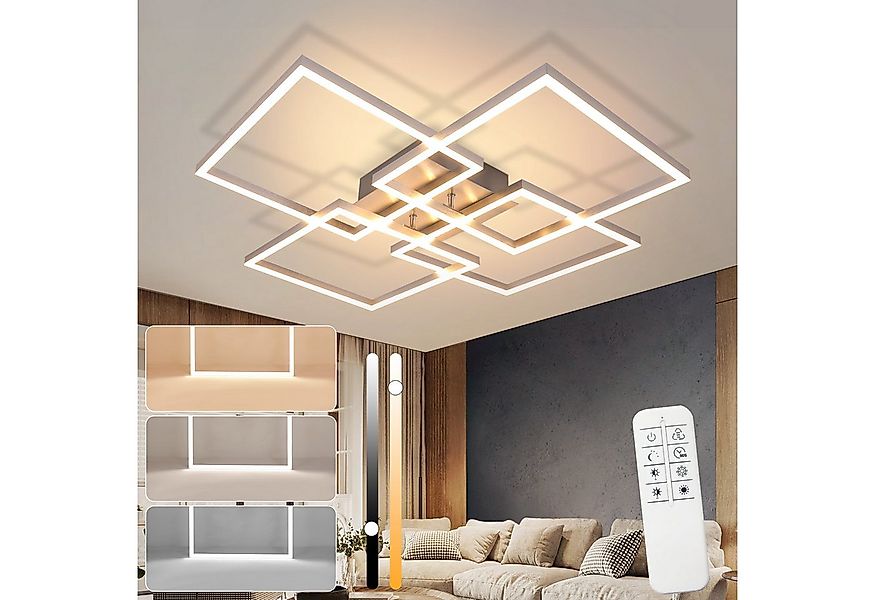 ZMH LED Deckenleuchte Wohnzimmer 72CM Schwarz/Silber RechteckigDimmbar 48W günstig online kaufen