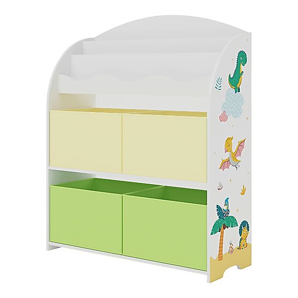 en.casa Kinderregal, »Orust« mit Dinosaurier-Motiv Weiß/Grün/Gelb günstig online kaufen
