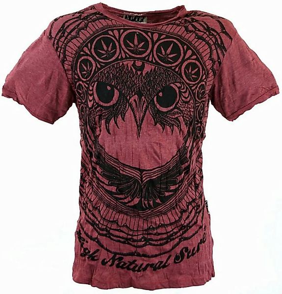 Guru-Shop T-Shirt Sure Herren T-Shirt Eule - bordeaux Goa Style, Festival, günstig online kaufen