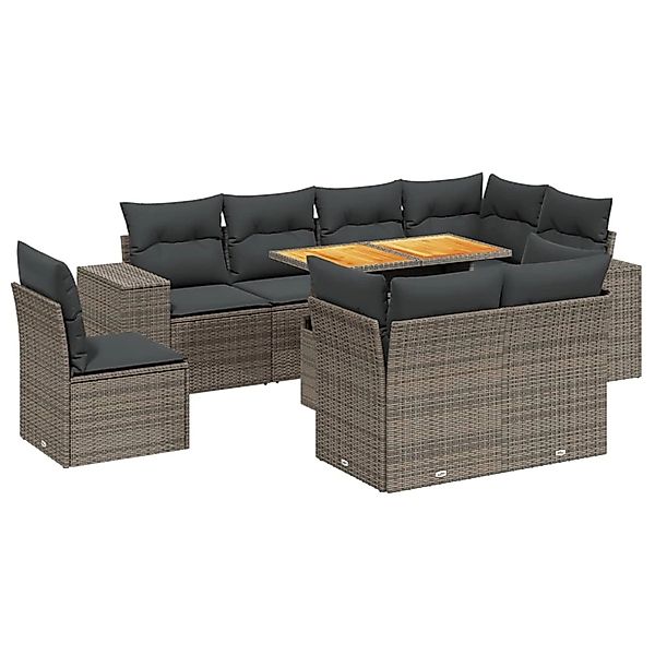 vidaXL 9-Tlg Garten-Sofagarnitur mit Kissen Grau Poly Rattan 3272733 günstig online kaufen