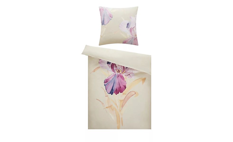 AURO Satin Bettwäsche  Floral - beige - 100% Baumwolle - 135 cm - Bettwaren günstig online kaufen
