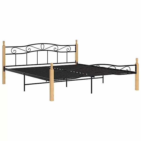 vidaXL Bettgestell Massivholzbett Schwarz Metall und Eiche 200x200 cm Doppe günstig online kaufen