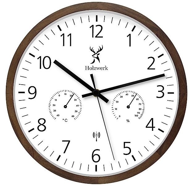 Holzwerk Funkwanduhr Hygrometer & Thermometer Holz Loft Designer Funk-Wandu günstig online kaufen