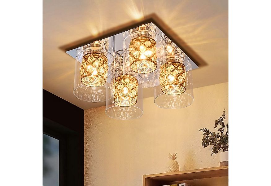 Nettlife Deckenleuchte Wohnzimmer Modern Kristalle G9 mit Glas Lampenschirm günstig online kaufen