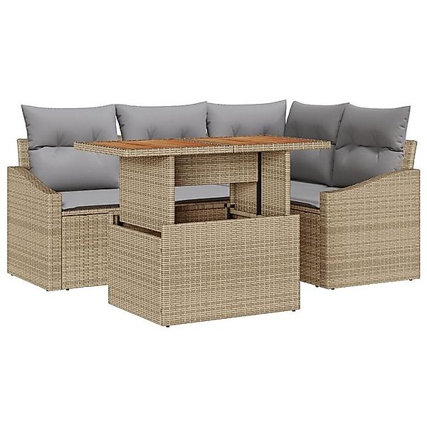 vidaXL Loungesofa 5-teiliges Garten Sofa Set mit Kissen Beige Poly Rattan, günstig online kaufen