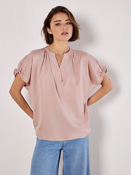 Apricot T-Shirt Top mit V-Ausschnitt, mit gerafften Ärmeln günstig online kaufen