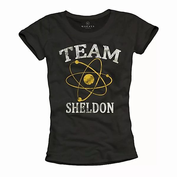 MAKAYA Print-Shirt Damen Druck Team Sheldon Top Schwarz Damenshirt Sommer O günstig online kaufen