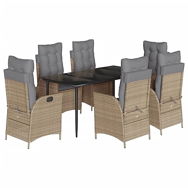 vidaXL 7-Tlg Garten-Essgruppe mit Kissen Beige Poly Rattan 3213260 günstig online kaufen