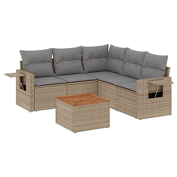 vidaXL 6-Tlg Garten-Sofagarnitur mit Kissen Beige Poly Rattan 3224561 günstig online kaufen