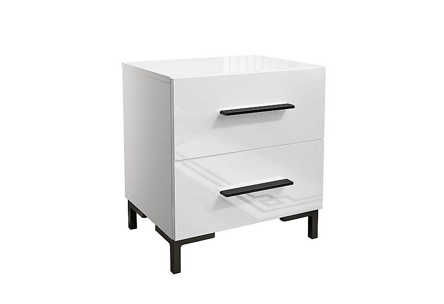 Lookway Nachttisch LINA LUX, Weiß / Weiß hochglanz Beine und Griffe günstig online kaufen