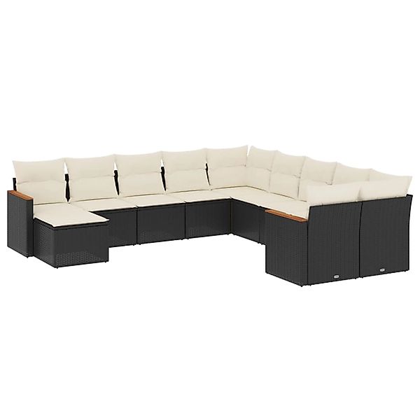 vidaXL 11-Tlg Garten-Sofagarnitur mit Kissen Schwarz Poly Rattan 3258969 günstig online kaufen