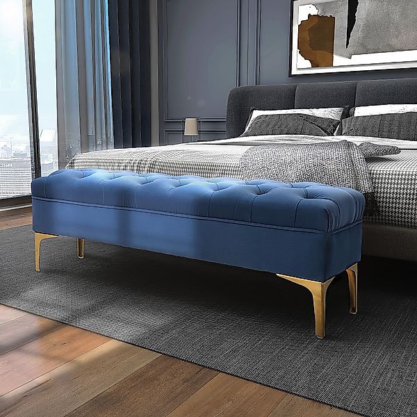 HOMCOM Sitzbank Bettbank Schuhbank Samt Blau 118 x 45 x 42 cm mit erhöhten günstig online kaufen