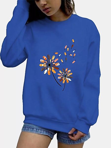 Langarmes O-Ausschnitt-Sweatshirt mit Blumendruck für Damen günstig online kaufen