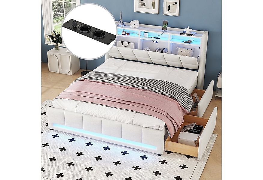 STILVORA Polsterbett Doppelbett 160×200 Stauraumbett mit Steckdosen Jugendb günstig online kaufen