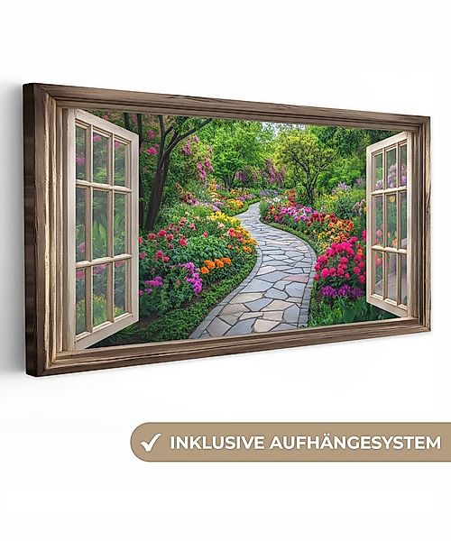 OneMillionCanvasses® Leinwandbild Panorama Aussicht - Blumen - Gartenweg - günstig online kaufen