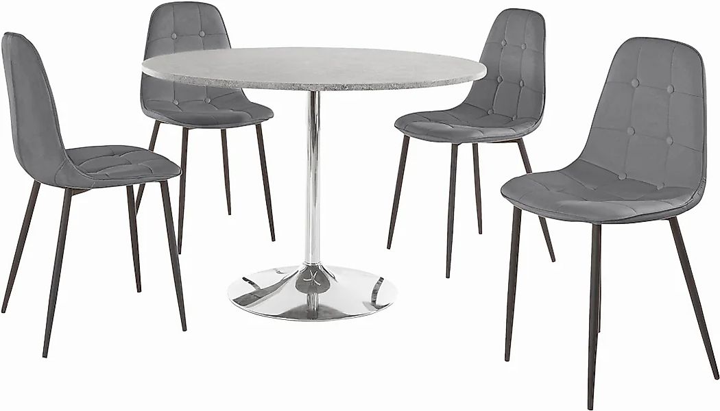 INOSIGN Essgruppe Set, 5 Stk. tlg. mit rundem Tisch im Zement-Optik günstig online kaufen