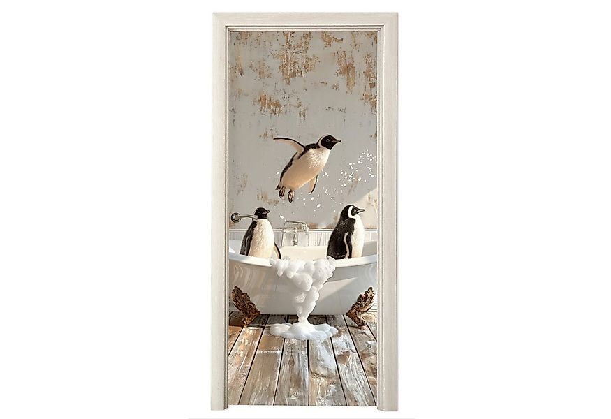 MuchoWow Türtapete Vintage - Pinguin - Badewanne - Schaumstoff, Matt, bedru günstig online kaufen