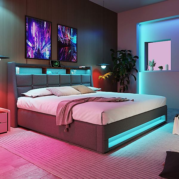 MODFU Polsterbett mit LED Beleuchtung & günstig online kaufen