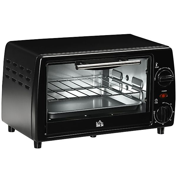 HOMCOM Mini Backofen 10 Liter 750W Backblech und Rost 36,5x26x22 cm Schwarz günstig online kaufen