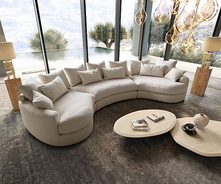 Megasofa Estrea 410x155 cm Bouclé Creme-weiß Rundsofa günstig online kaufen