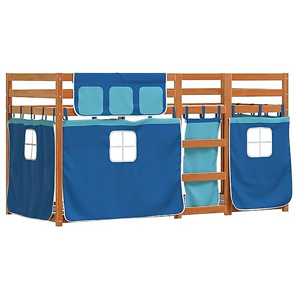 vidaXL Etagenbett, Doppelstockbett mit Vorhängen Blau 80x200 cm Massivholz günstig online kaufen