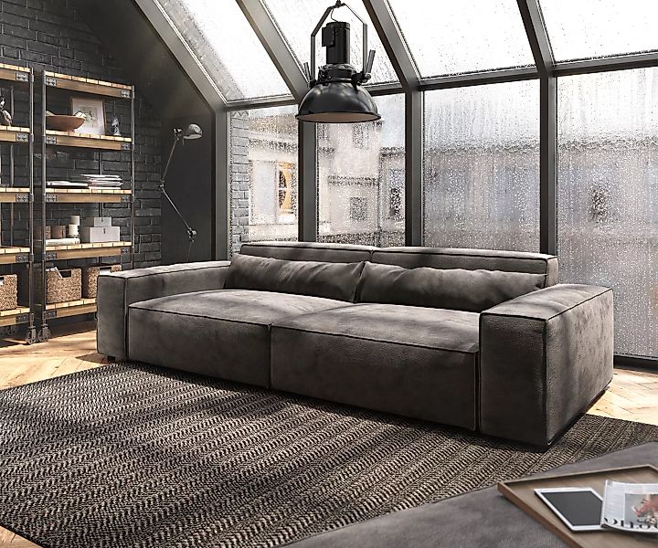 Big-Sofa Sirpio XL 270x130 cm Mikrofaser Khakibraun mit Hocker günstig online kaufen