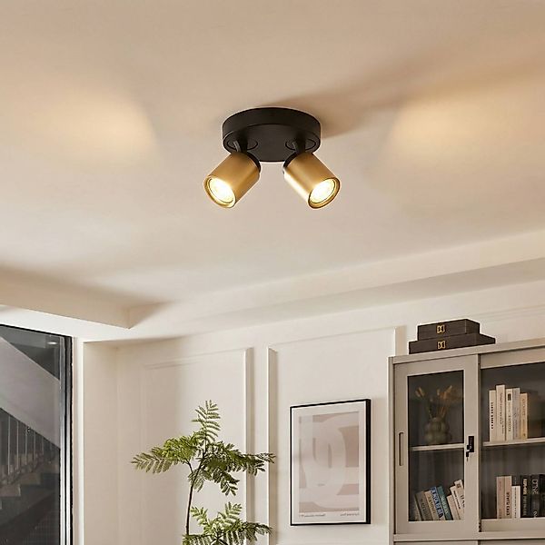 Deckenstrahler Razza, schwarz/gold, Ø 26,5 cm, 2-flg. günstig online kaufen