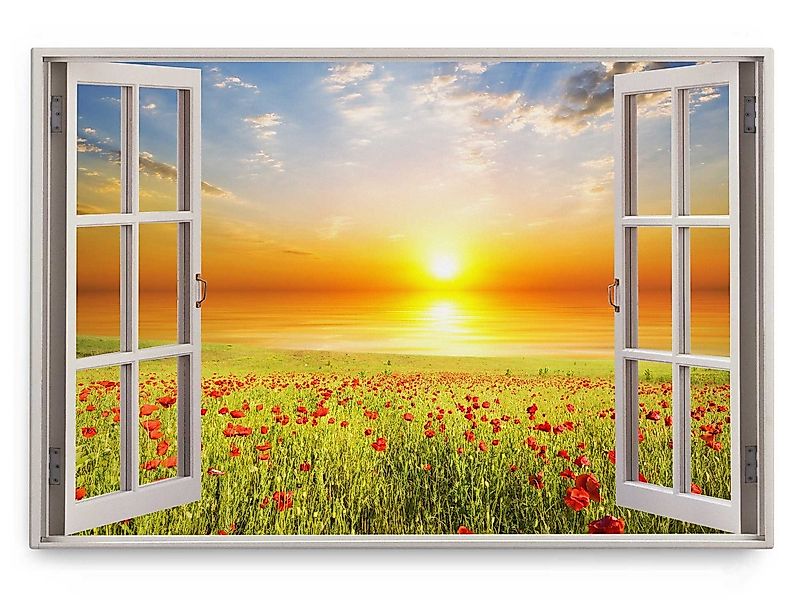 Sinus Art Leinwandbild Wandbild 120x80cm Fensterbild Sonnenuntergang Meer A günstig online kaufen