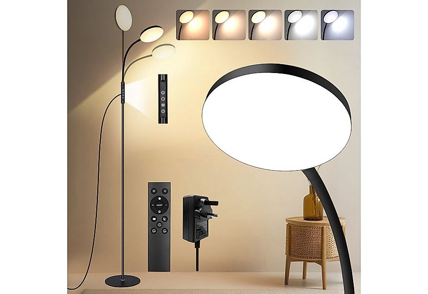 MUPOO LED Stehlampe LED Stehleuchte Weiß/Schwarz mit Schwanenhals,165cm, 10 günstig online kaufen