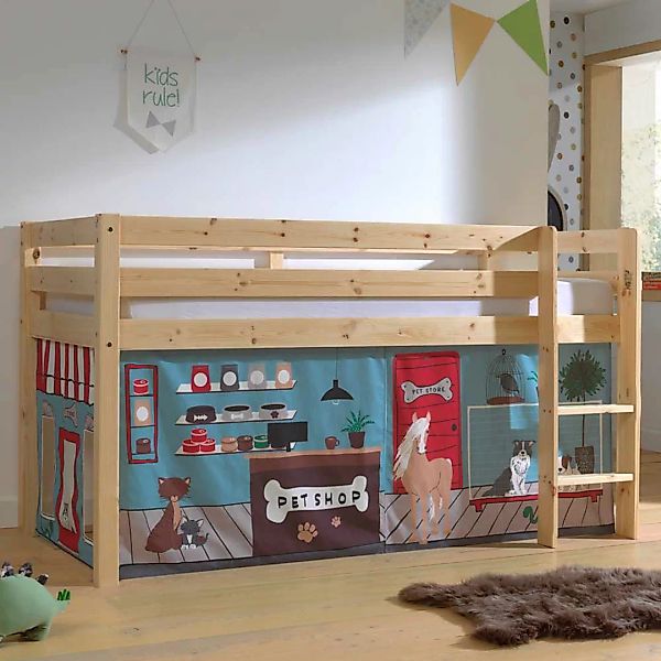 Kinderzimmerbett aus Kiefer Massivholz Vorhang Set günstig online kaufen