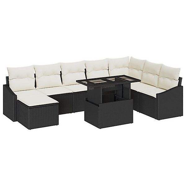 vidaXL Loungesofa 9-tlg. Garten-Sofagarnitur mit Kissen Schwarz Poly Rattan günstig online kaufen