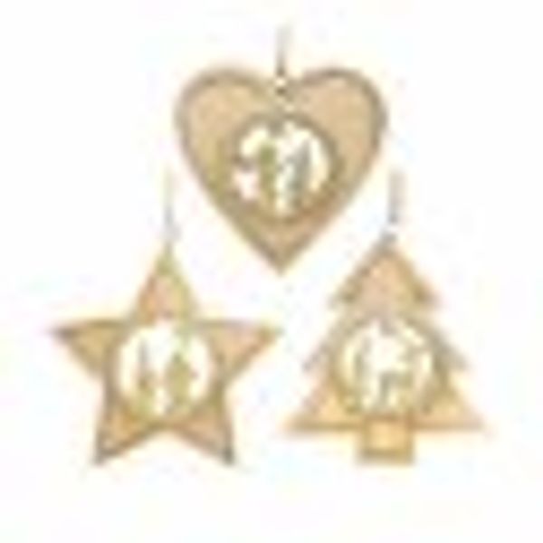 Baumschmuck natur-gold, 3er Set Holz günstig online kaufen