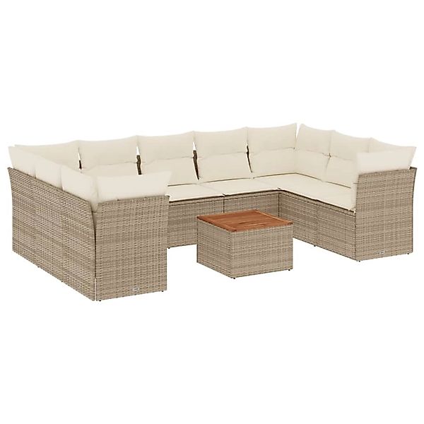 vidaXL 10-Tlg Garten-Sofagarnitur mit Kissen Beige Poly Rattan 3223804 günstig online kaufen