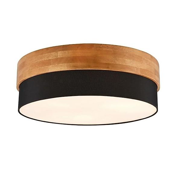 Deckenleuchte 3xE27 Holzaufsatz 1 Stück Metall Schwarz, Hellbraun günstig online kaufen