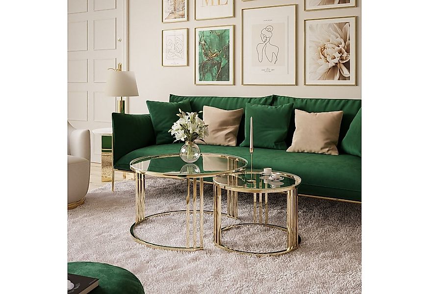 ALLHOUSE24 Couchtisch PEONY 2in1 GLAS runder Couchtisch GOLD Chrom Metallge günstig online kaufen