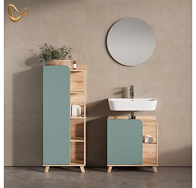 Livinity® Midischrank Marano, Blau-Grau/Sonoma, 50 x 128 cm mit Tür und off günstig online kaufen