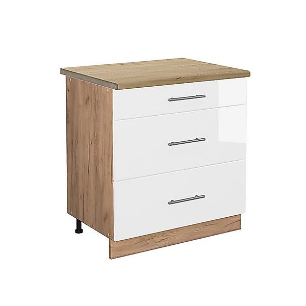 Vicco Küchenunterschrank Fame-Line Weiß Hochglanz/Goldkraft Eiche 80 cm mit günstig online kaufen