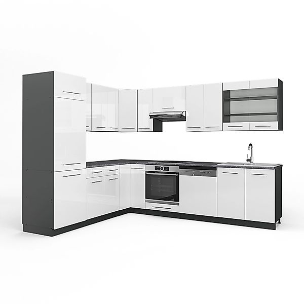 Vicco Fame-Line Eckküche Weiß Hochglanz/Anthrazit 227 x 60 cm ohne Arbeitsp günstig online kaufen