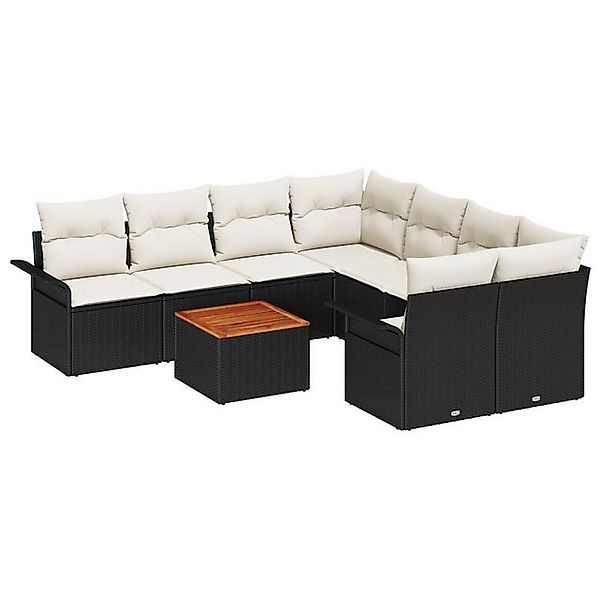vidaXL Loungesofa 9-teiliges Garten Sofa Set mit Kissen Schwarz Poly-Rattan günstig online kaufen