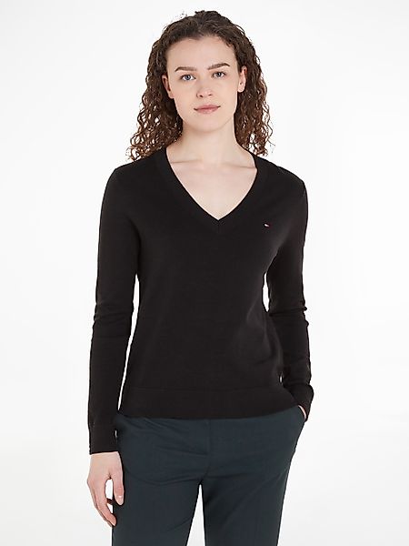 Tommy Hilfiger V-Ausschnitt-Pullover "CO JERSEY STITCH V-NK SWEATER mit V-A günstig online kaufen