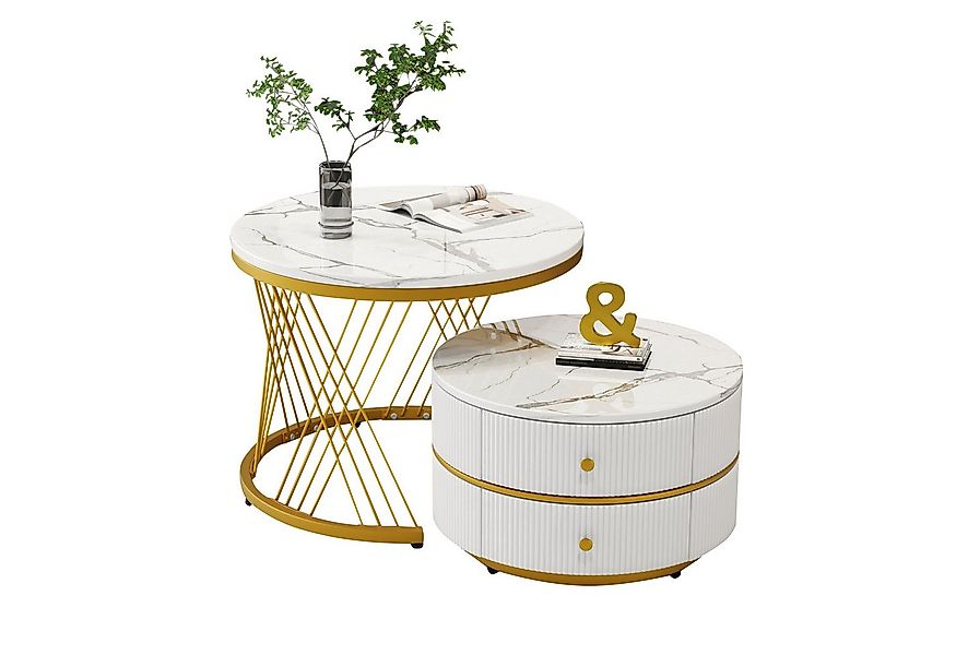 HAUSS SPOLE Couchtisch 2er Set in X-Form, Hochglanz runde Tische mit 2 Schu günstig online kaufen