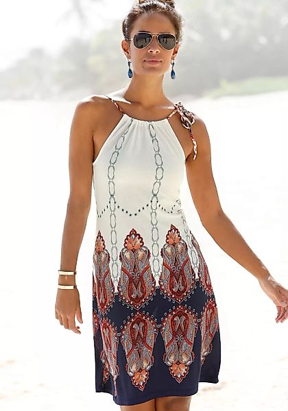 Beachtime Strandkleid mit geflochtenen Trägern im Alloverdruck, kurzes Somm günstig online kaufen