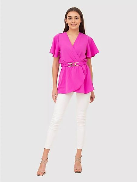 AX Paris Blusentop Bluse in Rosa mit kurzen Ärmeln und Ziergürtel günstig online kaufen