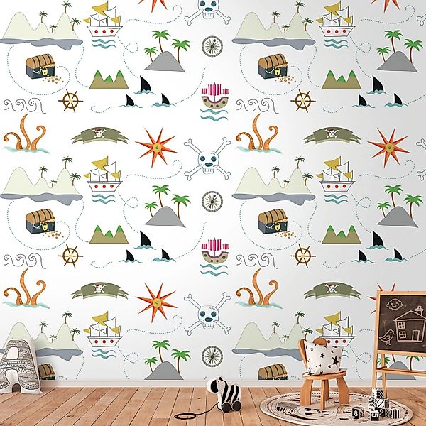 PROFHOME 391921-GU Fototapete Kindertapete Creme Grau Grün Orange 1,59 m x günstig online kaufen