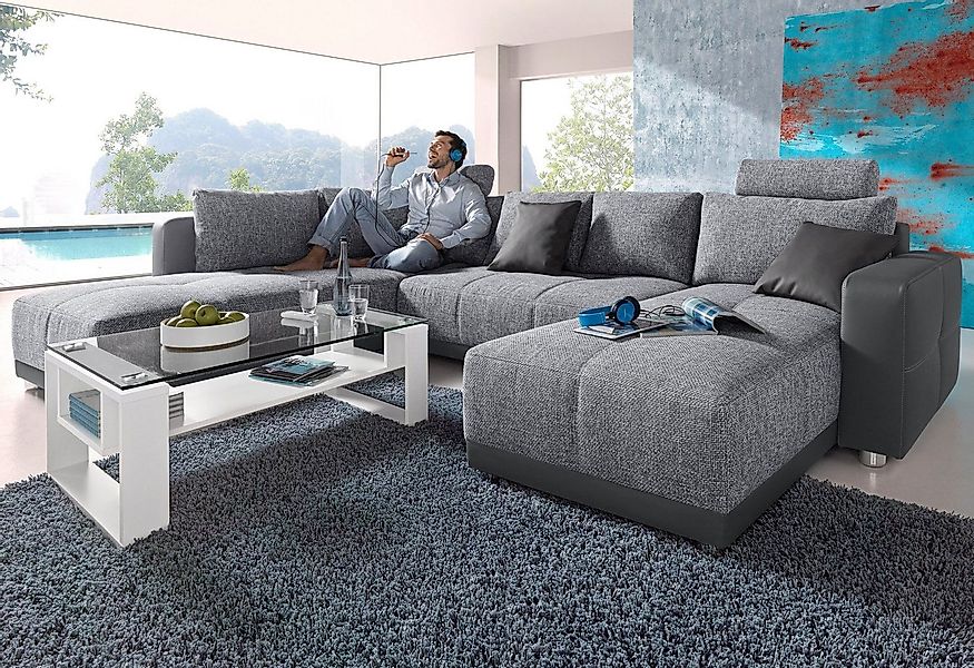 Jockenhöfer Gruppe Wohnlandschaft "Orlando U-Form, B: 337 cm" mit Bettfunkt günstig online kaufen