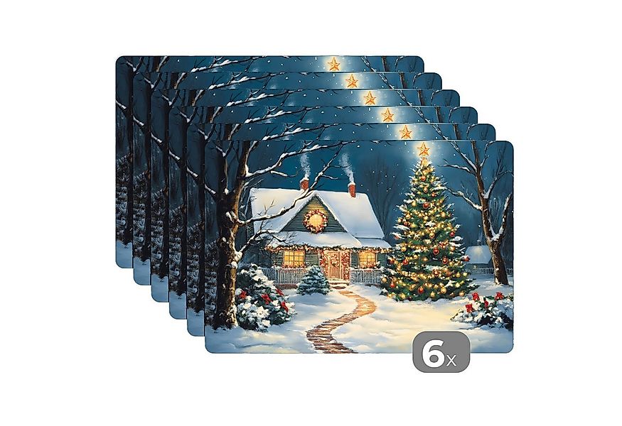 MuchoWow Platzset Weihnachten - Weihnachtsbaum - Winter - Zuhause - Schnee, günstig online kaufen